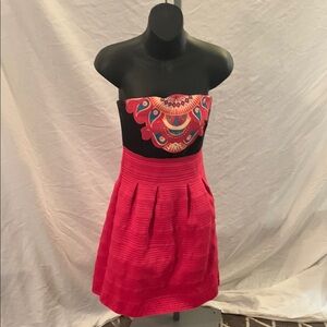 New York & Company Pink and Black Strapless Cocktail Dress